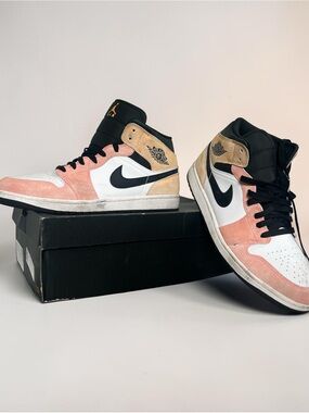 Nike Air Jordan 1 Mid Pink, Tan & Black Suede Sneakers